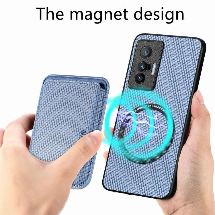 FOr vivo X70 Carbon Fiber Leather Card Magsafe Magnetic Phone Case(Blue) - vivo Cases by buy2fix | Online Shopping UK | buy2fix