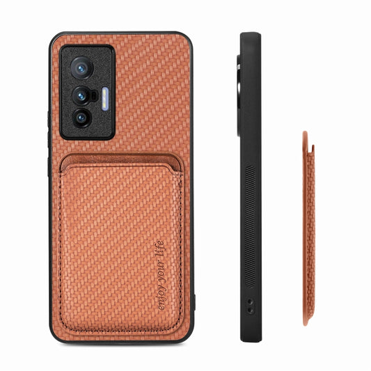 FOr vivo X70 Carbon Fiber Leather Card Magsafe Magnetic Phone Case(Brown) - vivo Cases by buy2fix | Online Shopping UK | buy2fix