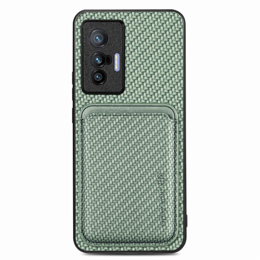 FOr vivo X70 Carbon Fiber Leather Card Magsafe Magnetic Phone Case(Green) - vivo Cases by buy2fix | Online Shopping UK | buy2fix