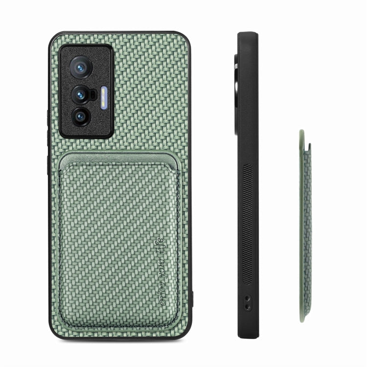 FOr vivo X70 Carbon Fiber Leather Card Magsafe Magnetic Phone Case(Green) - vivo Cases by buy2fix | Online Shopping UK | buy2fix