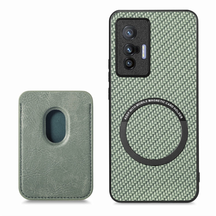 FOr vivo X70 Carbon Fiber Leather Card Magsafe Magnetic Phone Case(Green) - vivo Cases by buy2fix | Online Shopping UK | buy2fix