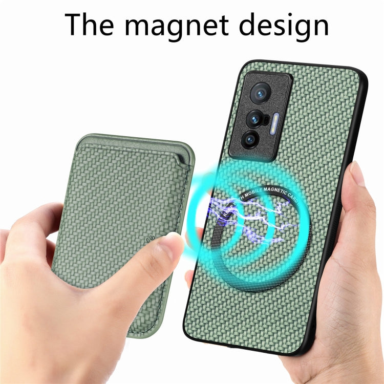 FOr vivo X70 Carbon Fiber Leather Card Magsafe Magnetic Phone Case(Green) - vivo Cases by buy2fix | Online Shopping UK | buy2fix