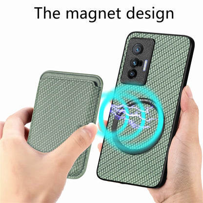 FOr vivo X70 Carbon Fiber Leather Card Magsafe Magnetic Phone Case(Green) - vivo Cases by buy2fix | Online Shopping UK | buy2fix
