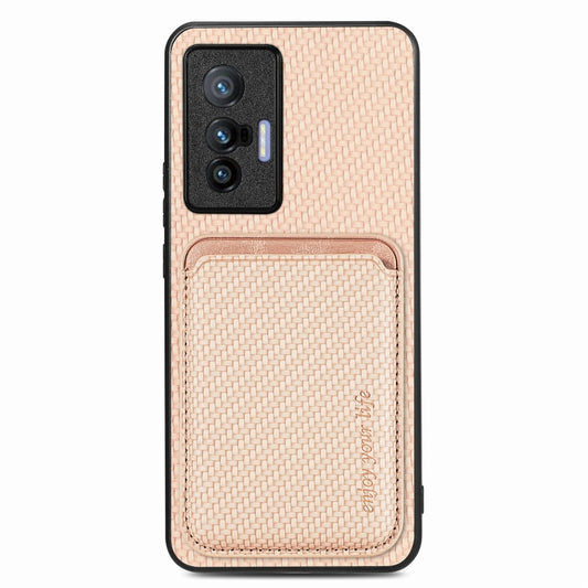 FOr vivo X70 Carbon Fiber Leather Card Magsafe Magnetic Phone Case(Khaki) - vivo Cases by buy2fix | Online Shopping UK | buy2fix