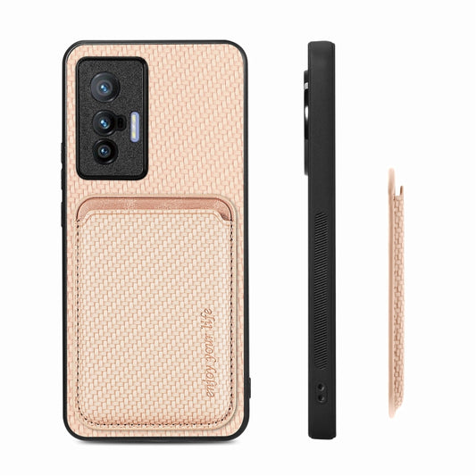 FOr vivo X70 Carbon Fiber Leather Card Magsafe Magnetic Phone Case(Khaki) - vivo Cases by buy2fix | Online Shopping UK | buy2fix