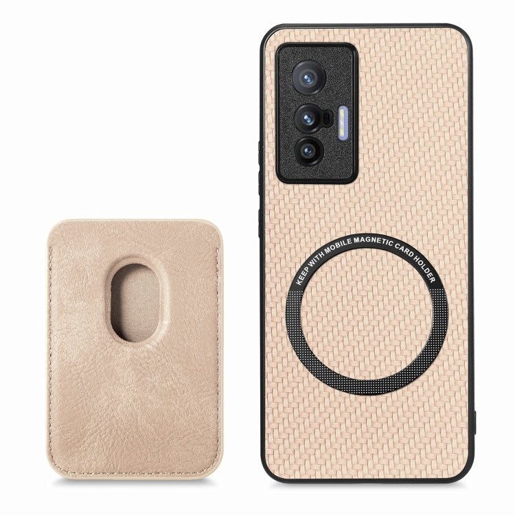 FOr vivo X70 Carbon Fiber Leather Card Magsafe Magnetic Phone Case(Khaki) - vivo Cases by buy2fix | Online Shopping UK | buy2fix