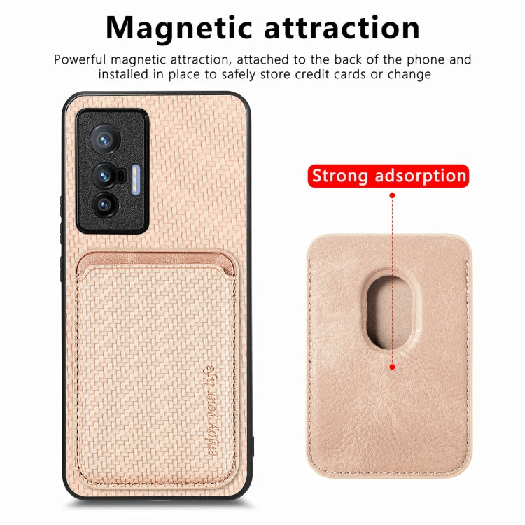 FOr vivo X70 Carbon Fiber Leather Card Magsafe Magnetic Phone Case(Khaki) - vivo Cases by buy2fix | Online Shopping UK | buy2fix