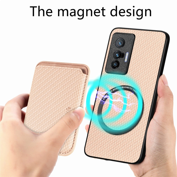 FOr vivo X70 Carbon Fiber Leather Card Magsafe Magnetic Phone Case(Khaki) - vivo Cases by buy2fix | Online Shopping UK | buy2fix