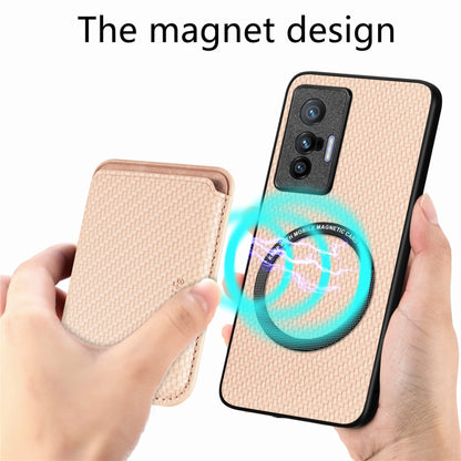 FOr vivo X70 Carbon Fiber Leather Card Magsafe Magnetic Phone Case(Khaki) - vivo Cases by buy2fix | Online Shopping UK | buy2fix
