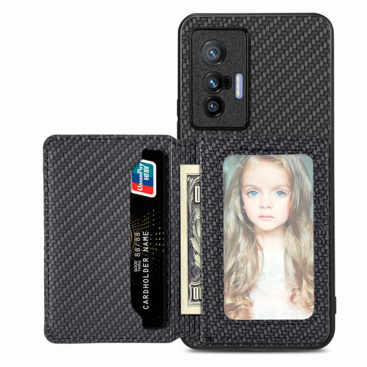 For  vivo X70 Carbon Fiber Magnetic Card Bag Phone Case(Black) - vivo Cases by buy2fix | Online Shopping UK | buy2fix