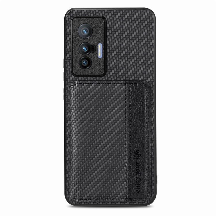 For  vivo X70 Carbon Fiber Magnetic Card Bag Phone Case(Black) - vivo Cases by buy2fix | Online Shopping UK | buy2fix