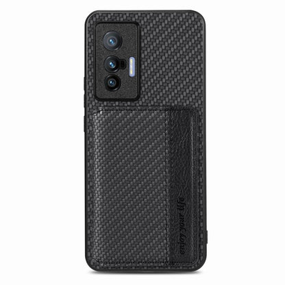 For  vivo X70 Carbon Fiber Magnetic Card Bag Phone Case(Black) - vivo Cases by buy2fix | Online Shopping UK | buy2fix