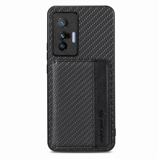 For  vivo X70 Carbon Fiber Magnetic Card Bag Phone Case(Black) - vivo Cases by buy2fix | Online Shopping UK | buy2fix