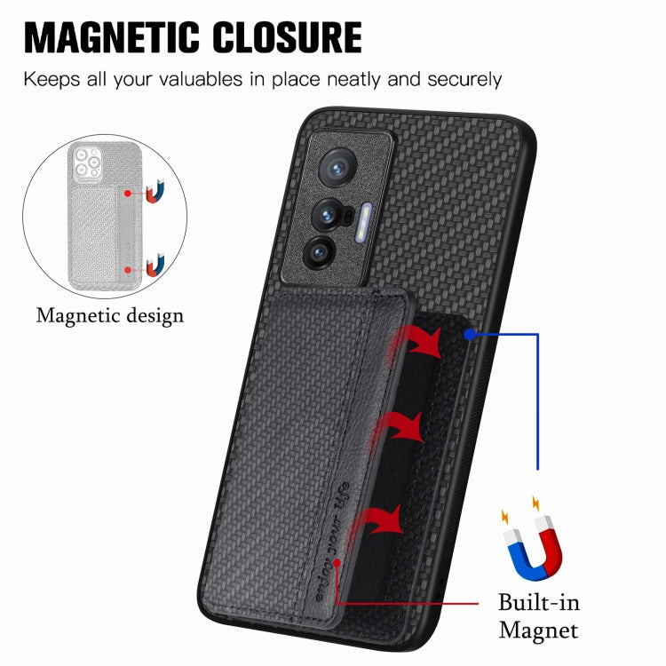 For  vivo X70 Carbon Fiber Magnetic Card Bag Phone Case(Black) - vivo Cases by buy2fix | Online Shopping UK | buy2fix