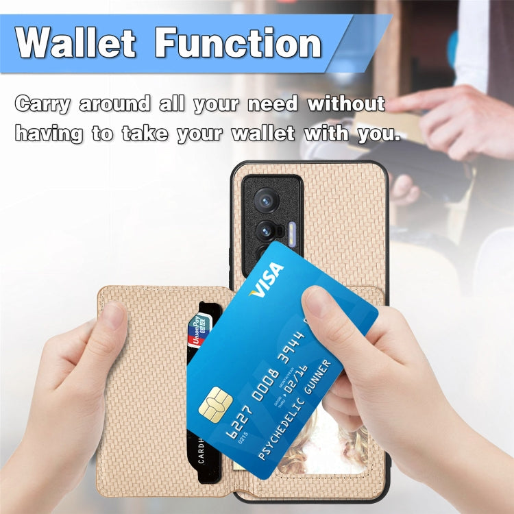 For  vivo X70 Carbon Fiber Magnetic Card Bag Phone Case(Black) - vivo Cases by buy2fix | Online Shopping UK | buy2fix