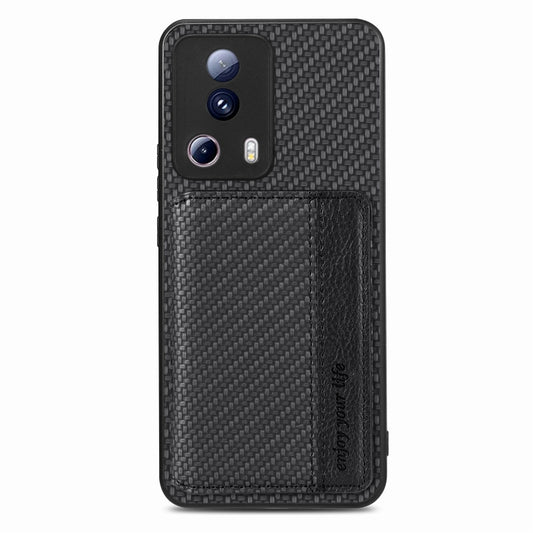 For Xiaomi 13 Lite Carbon Fiber Magnetic Card Bag Phone Case(Black) - Xiaomi Cases by buy2fix | Online Shopping UK | buy2fix