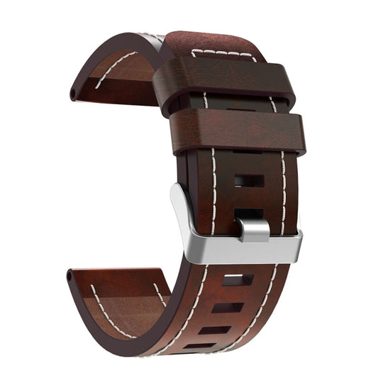 For Garmin Fenix 5X Plus 26mm Sewing Leather Steel Buckle Watch Band(Red Brown) - Watch Bands by buy2fix | Online Shopping UK | buy2fix