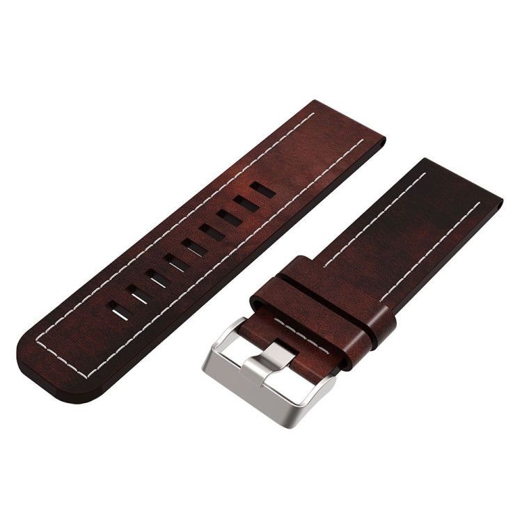 For Garmin Fenix 5X Plus 26mm Sewing Leather Steel Buckle Watch Band(Red Brown) - Watch Bands by buy2fix | Online Shopping UK | buy2fix