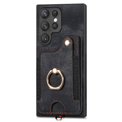 For Samsung Galaxy S22 Ultra 5G Retro Skin-feel Ring Multi-card Wallet Phone Case(Black) - Galaxy S22 Ultra 5G Cases by buy2fix | Online Shopping UK | buy2fix