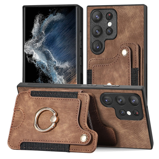 For Samsung Galaxy S22 Ultra 5G Retro Skin-feel Ring Multi-card Wallet Phone Case(Brown) - Galaxy S22 Ultra 5G Cases by buy2fix | Online Shopping UK | buy2fix