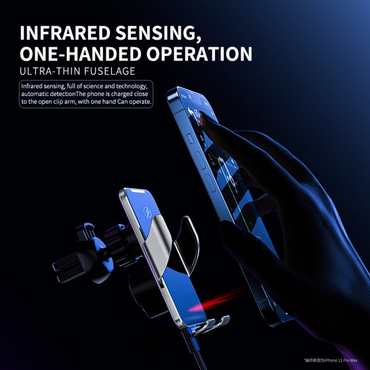 C9 Car Wireless Charger Phone Holder Infrared Auto-Clamping Metal Phone Mount Car Charger(Blue) by buy2fix