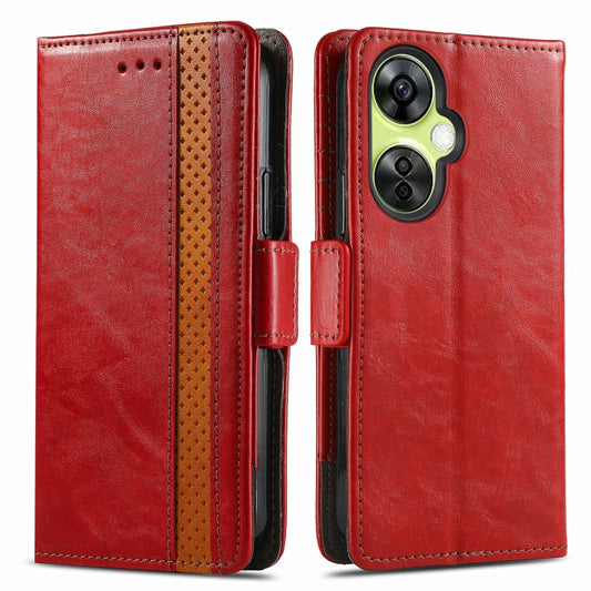 For OnePlus Nord CE 3 Lite CaseNeo Splicing Dual Magnetic Buckle Leather Phone Case(Red) - OnePlus Cases by buy2fix | Online Shopping UK | buy2fix