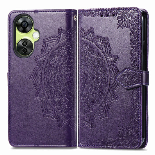 For OnePlus Nord CE 3 Lite Mandala Flower Embossed Leather Phone Case(Purple) - OnePlus Cases by buy2fix | Online Shopping UK | buy2fix