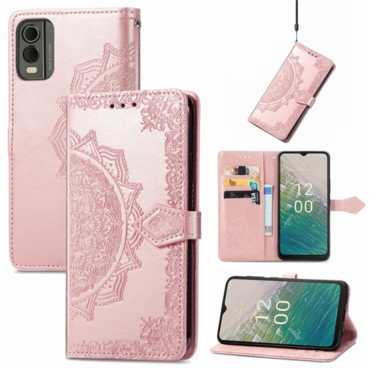 For Nokia C32 Mandala Flower Embossed Leather Phone Case(Rose Gold) - Nokia Cases by buy2fix | Online Shopping UK | buy2fix