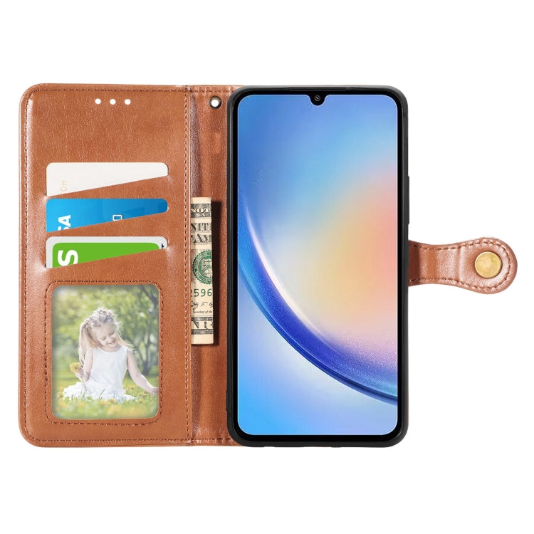 For Samsung Galaxy A34 5G Retro Solid Color Buckle Leather Phone Case(Brown) - Galaxy Phone Cases by buy2fix | Online Shopping UK | buy2fix