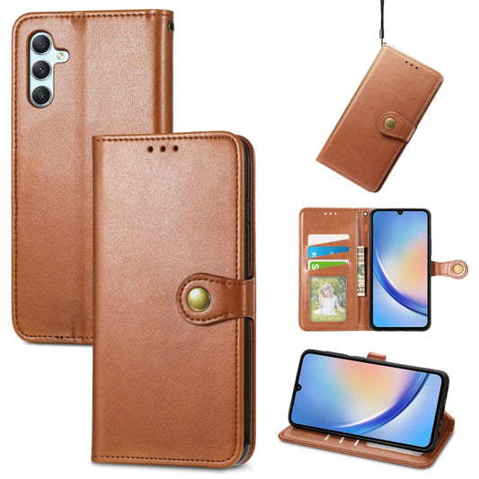 For Samsung Galaxy A34 5G Retro Solid Color Buckle Leather Phone Case(Brown) - Galaxy Phone Cases by buy2fix | Online Shopping UK | buy2fix