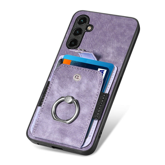 For Samsung Galaxy A14 5G Retro Skin-feel Ring Card Wallet Phone Case(Purple) by buy2fix