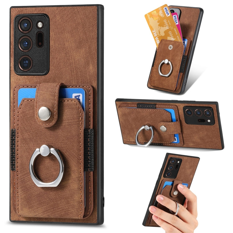 For Samsung Galaxy Note20 Retro Skin-feel Ring Card Wallet Phone Case(Brown) by buy2fix