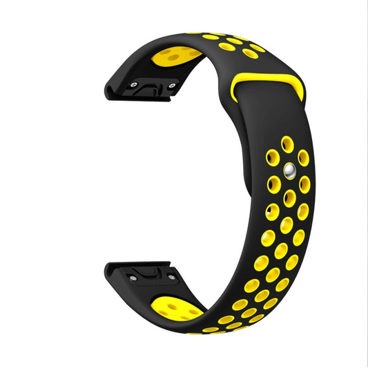 For Garmin Fenix 7 Solar 22mm Sports Breathable Silicone Watch Band(Black+Yellow) - Watch Bands by buy2fix | Online Shopping UK | buy2fix