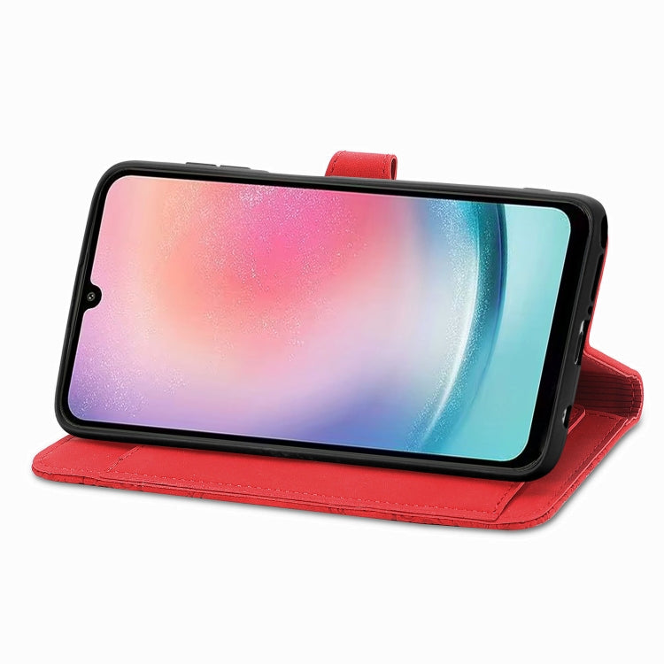 For Samsung Galaxy A24 4G Embossed Flower Zipper Leather Phone Case(Red) by buy2fix