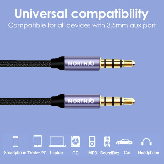 NORTHJO MTM04 4 Pole 3.5mm Male to Male Stereo Audio Aux Cable, Length:2m - Video & Audio Cable by NORTHJO | Online Shopping UK | buy2fix