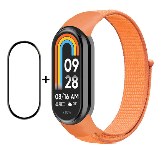 For Xiaomi Mi Band 8 ENKAY Hat-Prince 2 in 1 Set Full Coverage Screen Protector + Nylon Loop Watch Band(Orange)