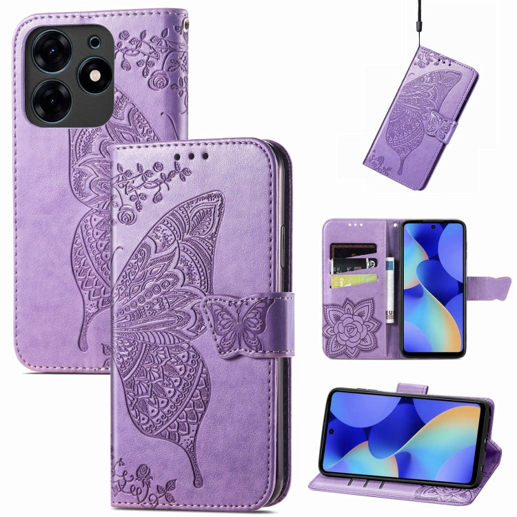 For Tecno Spark 10 Pro Butterfly Love Flower Embossed Leather Phone Case(Light Purple) by buy2fix