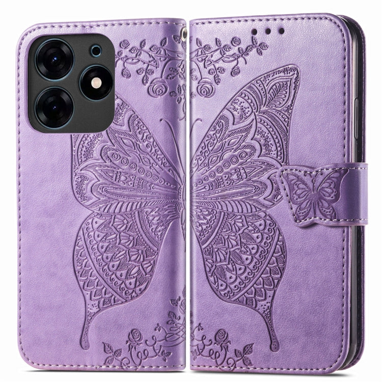 For Tecno Spark 10 Pro Butterfly Love Flower Embossed Leather Phone Case(Light Purple) by buy2fix