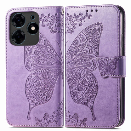 For Tecno Spark 10 Pro Butterfly Love Flower Embossed Leather Phone Case(Light Purple) by buy2fix