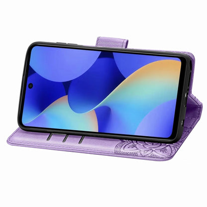 For Tecno Spark 10 Pro Butterfly Love Flower Embossed Leather Phone Case(Light Purple) by buy2fix