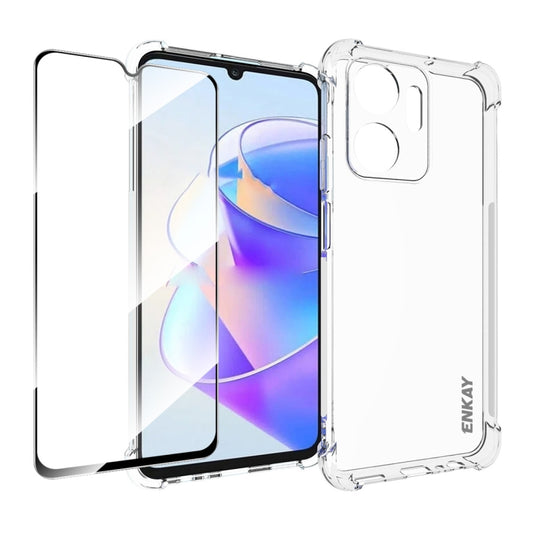 For Honor X7A 4G Global ENKAY Hat-Prince Transparent TPU Shockproof Phone Case with Glass Film - Honor Cases by ENKAY | Online Shopping UK | buy2fix