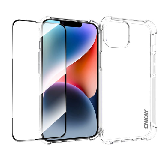 For iPhone 14 Plus ENKAY Hat-Prince Transparent TPU Shockproof Phone Case with Glass Film - iPhone 14 Cases by ENKAY | Online Shopping UK | buy2fix