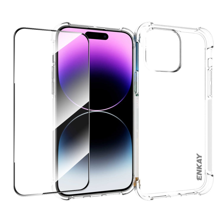 For iPhone 14 Pro ENKAY Hat-Prince Transparent TPU Shockproof Phone Case with Glass Film by ENKAY