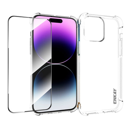 For iPhone 14 Pro ENKAY Hat-Prince Transparent TPU Shockproof Phone Case with Glass Film by ENKAY
