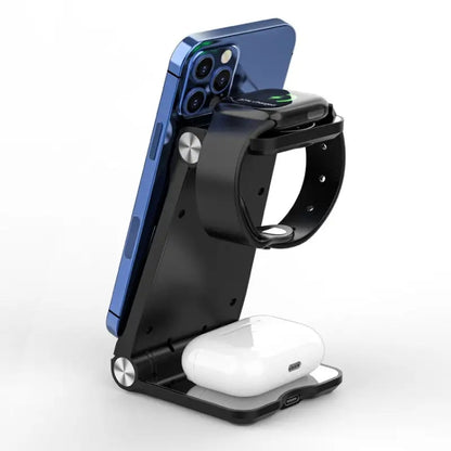 T8  QI Certified Fast Charging Station 3 in 1 Foldable Design Charging Dock - Wireless Charger by buy2fix | Online Shopping UK | buy2fix