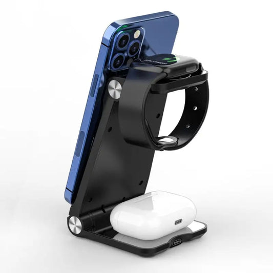 T8  QI Certified Fast Charging Station 3 in 1 Foldable Design Charging Dock - Wireless Charger by buy2fix | Online Shopping UK | buy2fix