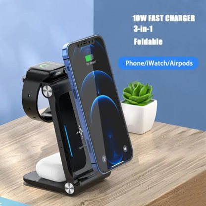 T8  QI Certified Fast Charging Station 3 in 1 Foldable Design Charging Dock - Wireless Charger by buy2fix | Online Shopping UK | buy2fix