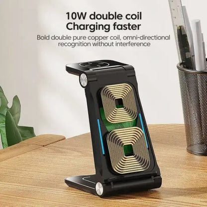 T8  QI Certified Fast Charging Station 3 in 1 Foldable Design Charging Dock - Wireless Charger by buy2fix | Online Shopping UK | buy2fix