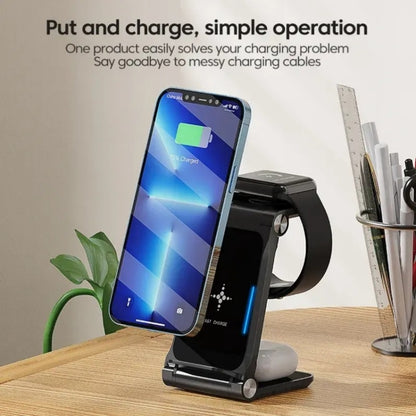 T8  QI Certified Fast Charging Station 3 in 1 Foldable Design Charging Dock - Wireless Charger by buy2fix | Online Shopping UK | buy2fix