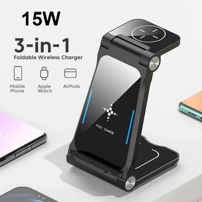 T8  QI Certified Fast Charging Station 3 in 1 Foldable Design Charging Dock - Wireless Charger by buy2fix | Online Shopping UK | buy2fix